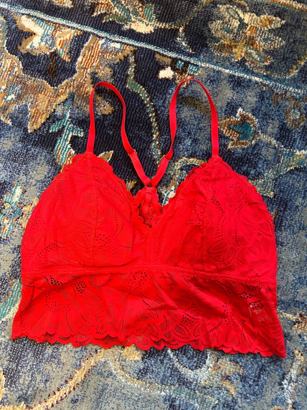 aerie Red Lace Bralette with Scalloped Hem